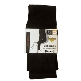 Sorte bambusleggings, foldet og samlet med banderole.