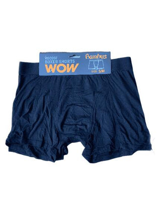 Blå bambusboxershorts med BamBoo-logo på den brede elastiklinning.