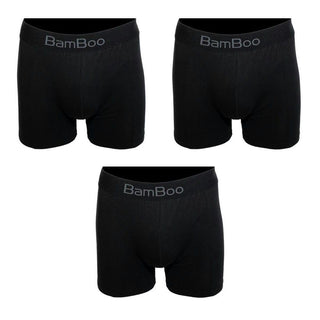 Tre sorte bambusboxershorts med bred elastiklinning og BamBoo-logo.