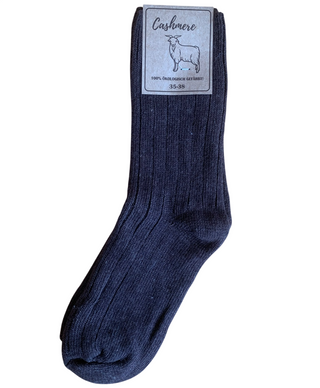 Brune strømper med cashmere med ribstrikket skaft.