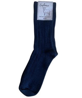 Sorte strømper med cashmere med ribstrikket skaft.