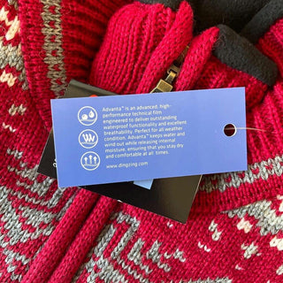 DINTEX-mærke til windbreaker-cardiganen med information om materialet.