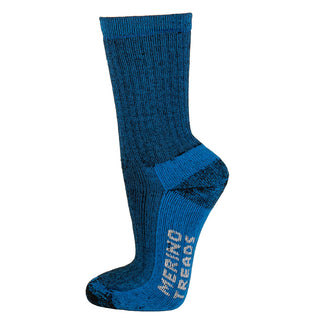 Blå Merino Treads-vandresokker med kontrastfelter.