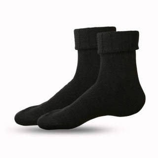 Sorte uldsokker med alpaka og ribkant med ombukket ribkant.